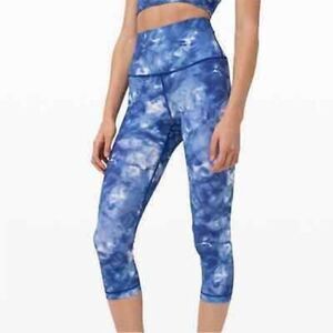 Lululemon Swim Run With The Waves Blue Cropped Leggings 6